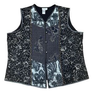 Vintage Coldwater Creek Vest 2X Mixed Media Tapestry Patchwork Boho Artsy